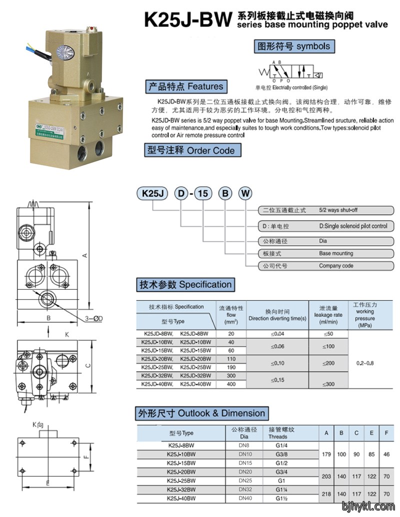 K25J-BW系列板接截止式电磁换向阀
